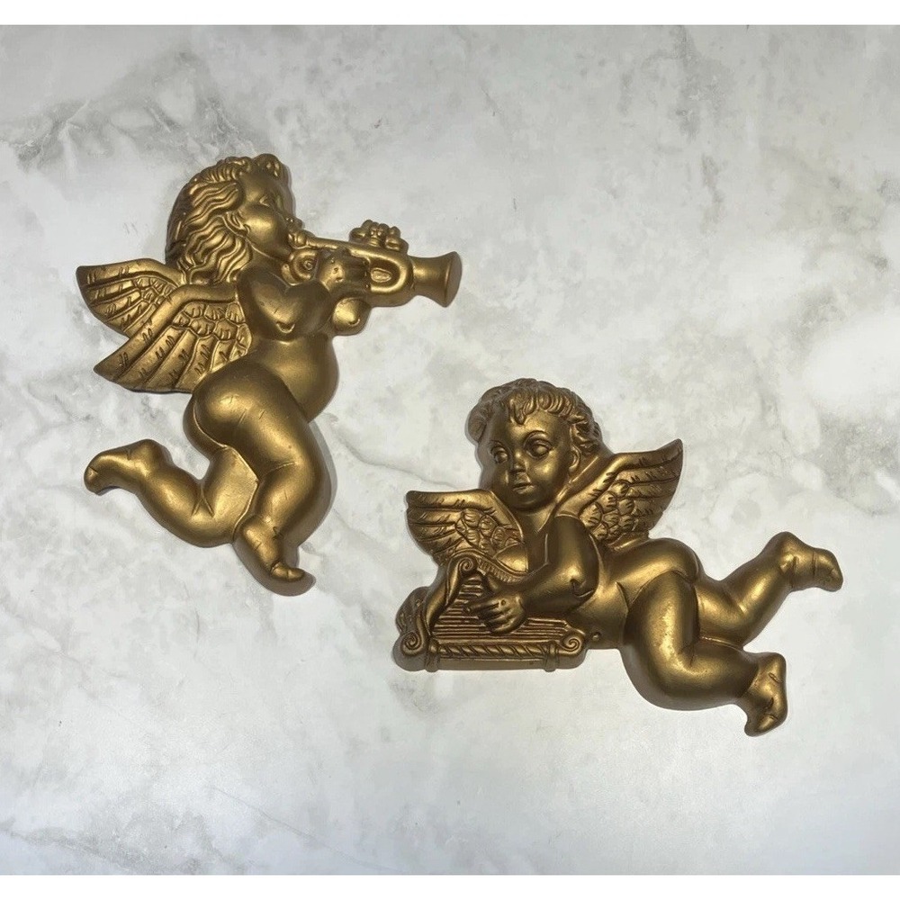 Vintage Musical Cherub Angel Wall Hangers Set of 2 MCM 1960s-70s